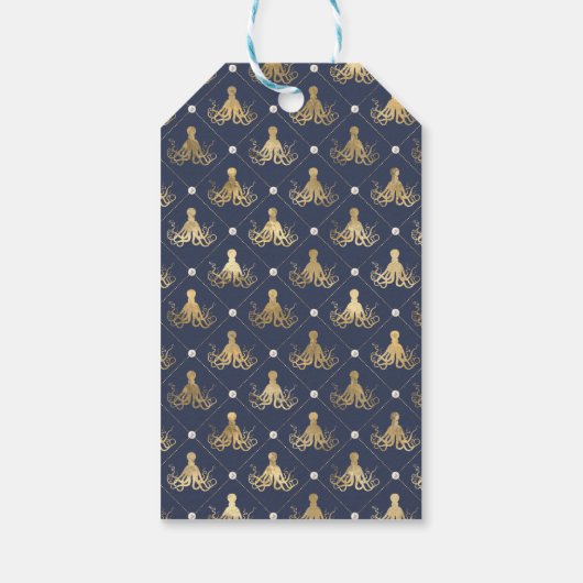 Nautical Blue en Gold Octopus Cadeaulabel (Achterkant)