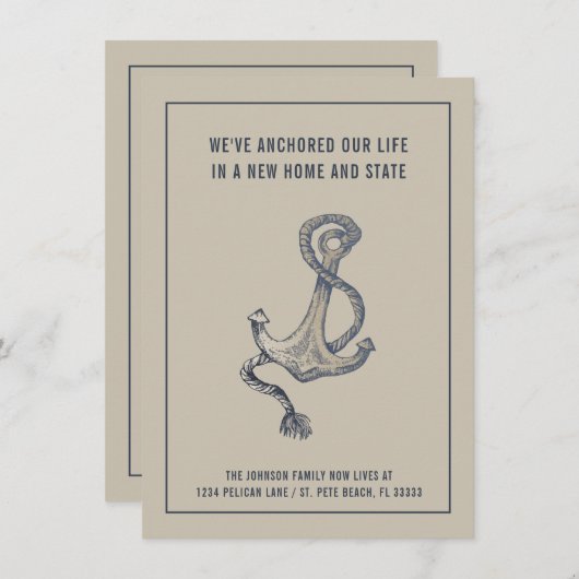 Nautical Blue en Taupe Anker Nieuw Home Aankondiging (Voorkant / Achterkant)