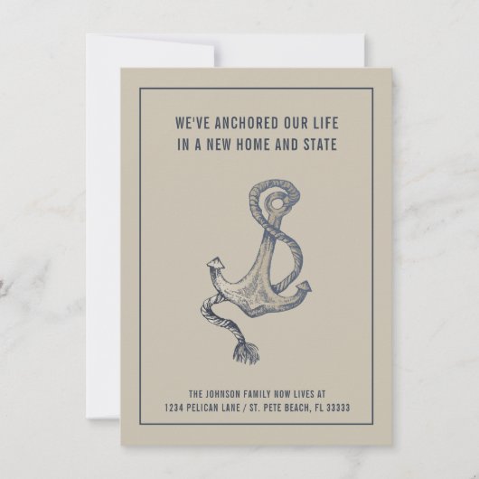 Nautical Blue en Taupe Anker Nieuw Home Aankondiging (Voorkant)