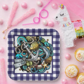 Nautical Blue Gingham Paper Bord (Feest)