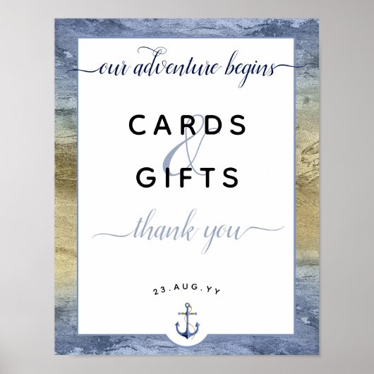 #Nautical Blue & Gold Kaarten & Gifts #Wedding Poster (Voorkant)