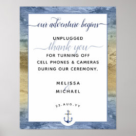 Nautical Blue & Gold Unplugged Weddenbord Poster