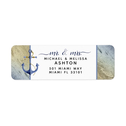 #Nautical Blue & Gold Waterverf Event Wedding Etiket (Voorkant)