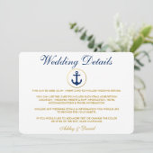 Nautical Blue Gold Wedding Details Invoegen Kaart (Staand voorkant)