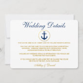 Nautical Blue Gold Wedding Details Invoegen Kaart (Voorkant)