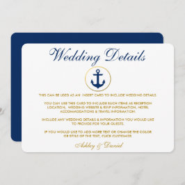Nautical Blue Gold Wedding Details Invoegen Kaart