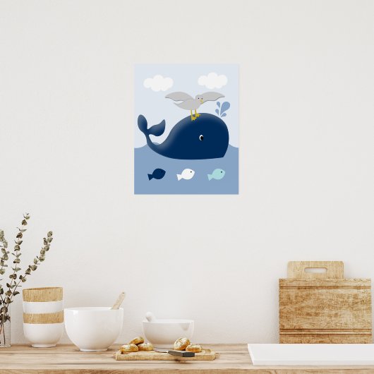 Nautical Blue Grey Whale Nursery Art print (Keuken)