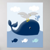 Nautical Blue Grey Whale Nursery Art print (Voorkant)
