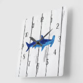 Nautical Blue Hammerhead Shark Shiplap Rustic Vierkante Klok (Hoek)