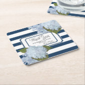 Nautical Blue Hydrangea White Striped Floral Art Kartonnen Onderzetters (Schuin)