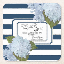 Nautical Blue Hydrangea White Striped Floral Art Kartonnen Onderzetters