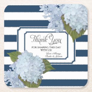 Nautical Blue Hydrangea White Striped Floral Art Kartonnen Onderzetters