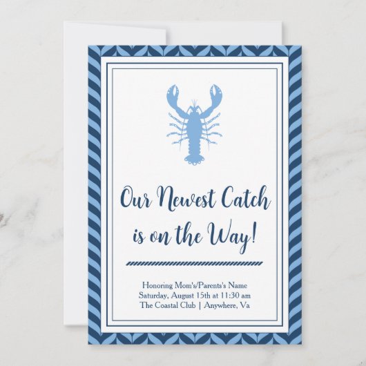 Nautical Blue Kreeft Babyshower Uitnodiging (Voorkant)