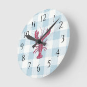 Nautical Blue Lobster Gingham Pattern Ronde Klok (Hoek)