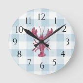 Nautical Blue Lobster Gingham Pattern Ronde Klok (Voorkant)