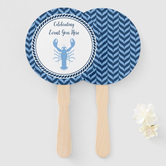 Nautical Blue Lobster kust Handwaaier (Voorkant en achterkant)