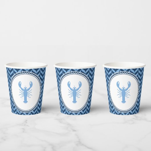 Nautical Blue Lobster kust Papieren Bekers (Multi)