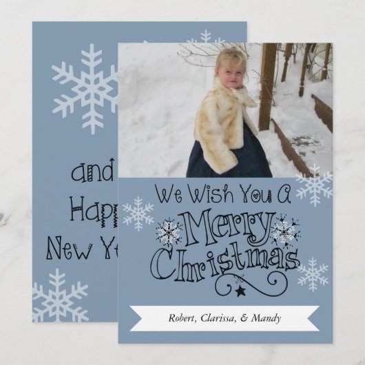 Nautical Blue Merry kerstfoto Kaart feestdag (Voorkant / Achterkant)