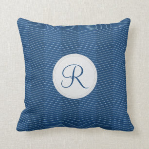 Nautical Blue Monogram Thin Chevron Pattern Kussen