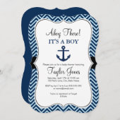 Nautical Blue Navy Baby shower Invitation Kaart (Voorkant / Achterkant)