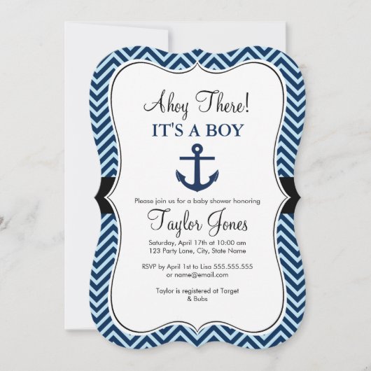 Nautical Blue Navy Baby shower Invitation Kaart (Voorkant)