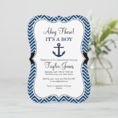 Nautical Blue Navy Baby shower Invitation Kaart (Staand voorkant)