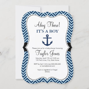 Nautical Blue Navy Baby shower Invitation Kaart