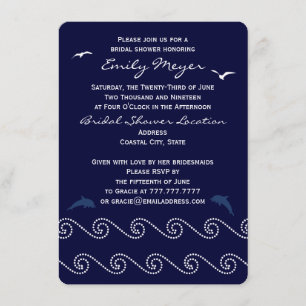 Nautical Blue Ocean Waves Bridal Shower Uitnodigin Kaart