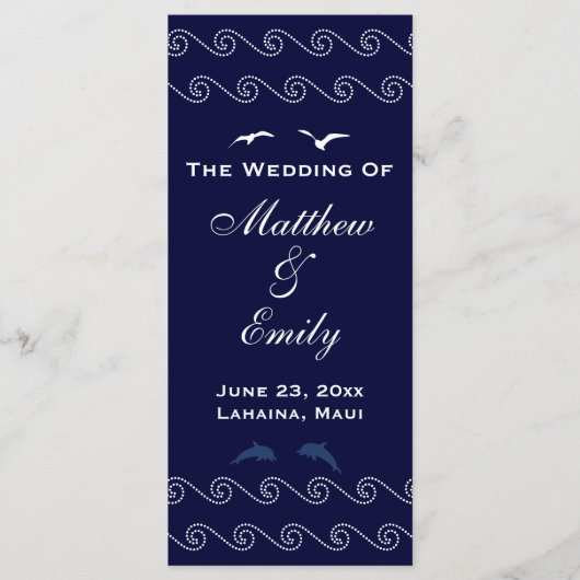 Nautical Blue Ocean Waves Wedding Program Programmakaart (Voorkant)
