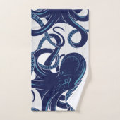 Nautical Blue Octopus Coastal White Wood Bad Handdoek (Handdoek)