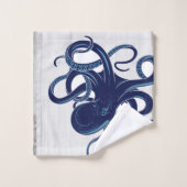 Nautical Blue Octopus Coastal White Wood Bad Handdoek (Wasdoekje)