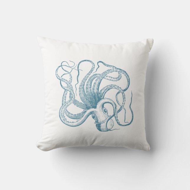 Nautical Blue Octopus Kussen (Voorkant)