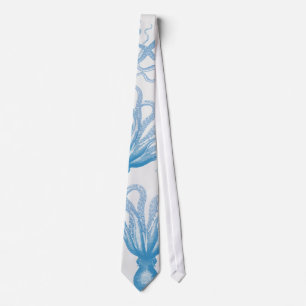 Nautical Blue Octopus Silver Stropdas