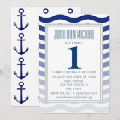 Nautical Blue Ombre Wave Anchor First Birthday Kaart (Voorkant / Achterkant)