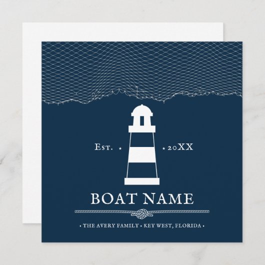 Nautical Blue Personalized vuurthouse Boat Name (Voorkant / Achterkant)