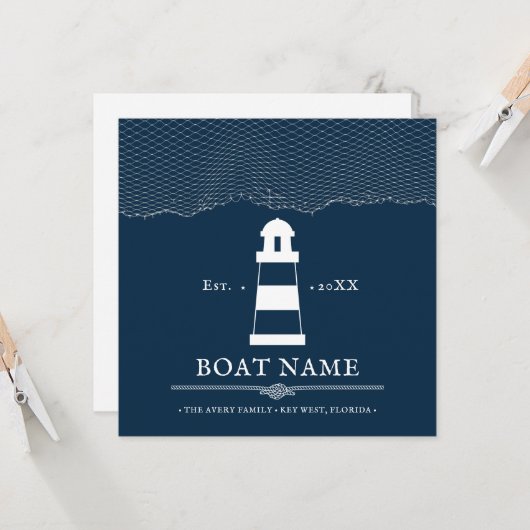 Nautical Blue Personalized vuurthouse Boat Name (Voorkant / Achterkant in situ)