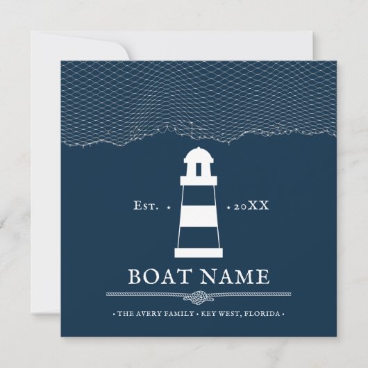 Nautical Blue Personalized vuurthouse Boat Name (Voorkant)