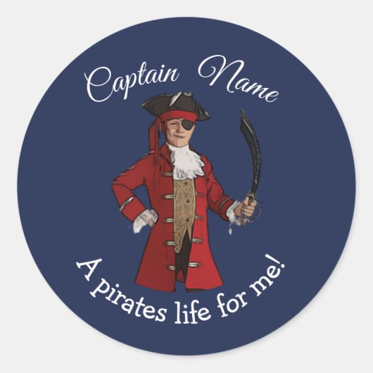 Nautical Blue Pirate Ronde Sticker (Voorkant)