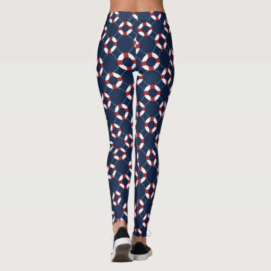 Nautical Blue Red Anchor Ship Wheels Leggings (Achterkant)