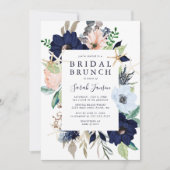 Nautical Blue Roze Waterverf Floral Bridal Brunch Kaart (Voorkant)