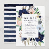 Nautical Blue Roze Waterverf Floral Bridal Brunch Kaart (Voorkant / Achterkant)