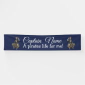 Nautical Blue Rum Skeleton Party Pirate Spandoek (Horizontaal)