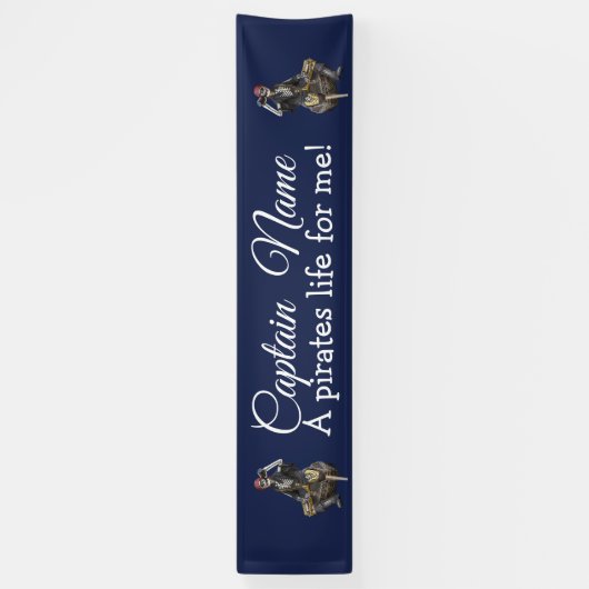 Nautical Blue Rum Skeleton Party Pirate Spandoek (Verticaal)