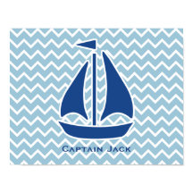 Nautical Blue Sail Boat en Chevron Personalized