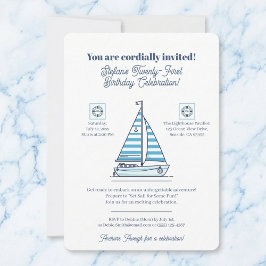 Nautical Blue Sailboat Birthday Party Invitation Kaart