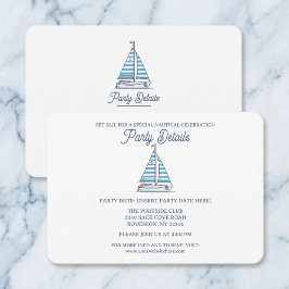 Nautical Blue Sailboat Birthday QR Code RSVP Kaartje