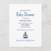 Nautical Blue Sailboat Cute Boy Baby Shower  Aankondigingskaart (Voorkant)