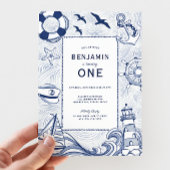 Nautical Blue Sailboat Lighthouse 1st Birthday Kaart