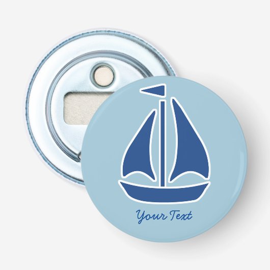 Nautical Blue Sailboat preppy gepersonaliseerd Button Flesopener (Voorkant)