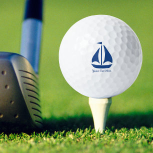 Nautical Blue Sailboat preppy gepersonaliseerd Golfballen